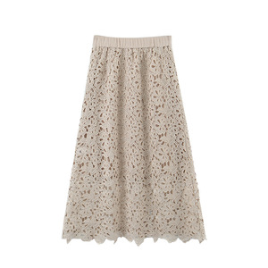 Falda Midi Reversible de Punto con Encaje Runqi, Cintura Natural, Microelasticidad, Color Albaricoque, Falda para Mujer N8493 - Product Image 5