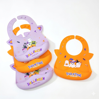 Bavoir bébé en silicone imperméable à l'eau sur le thème d'Halloween, résistant à l'huile, de qualité alimentaire, sans BPA, bavoir d'alimentation, vaisselle pour enfants personnalisée