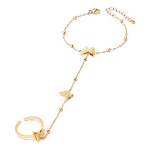 Bagues à main Bracelet harnais chaîne pour femmes papillon coquille pendentif esclave Bracelets de doigt
