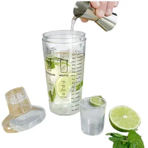 Plastic Cocktail Shaker with Measurements Clear Drink Mixer Martini Shaker Kit Boston Shaker Bartender Shakers Tool