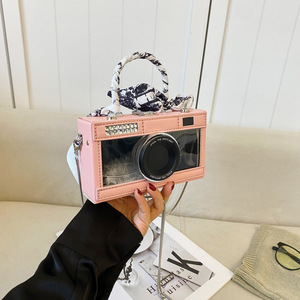 Custom <b>Camera</b> Shape Handbag Faux Leather Black With Rivet Decoration Two Handles Fashion Shoulder Bag For Daily Use - Product Image 3
