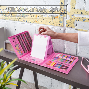 Set de Arte de Pintura con Caballete Tríptico de Doble Cara de 208 Piezas para Niños, Incluye Bloc de Dibujo y Marcadores - para Proyectos de Bricolaje - Product Image 2