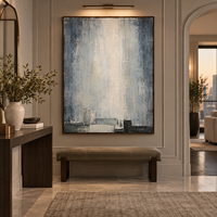 Peinture sur toile abstraite texturée bleu gris de luxe, art mural minimaliste pour la décoration du hall d'hôtel, du bureau, du salon