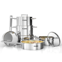 Ensemble de casseroles Oudro Classic en métal avec poignée creuse, design à angle droit et couvercle en verre, 10 pièces