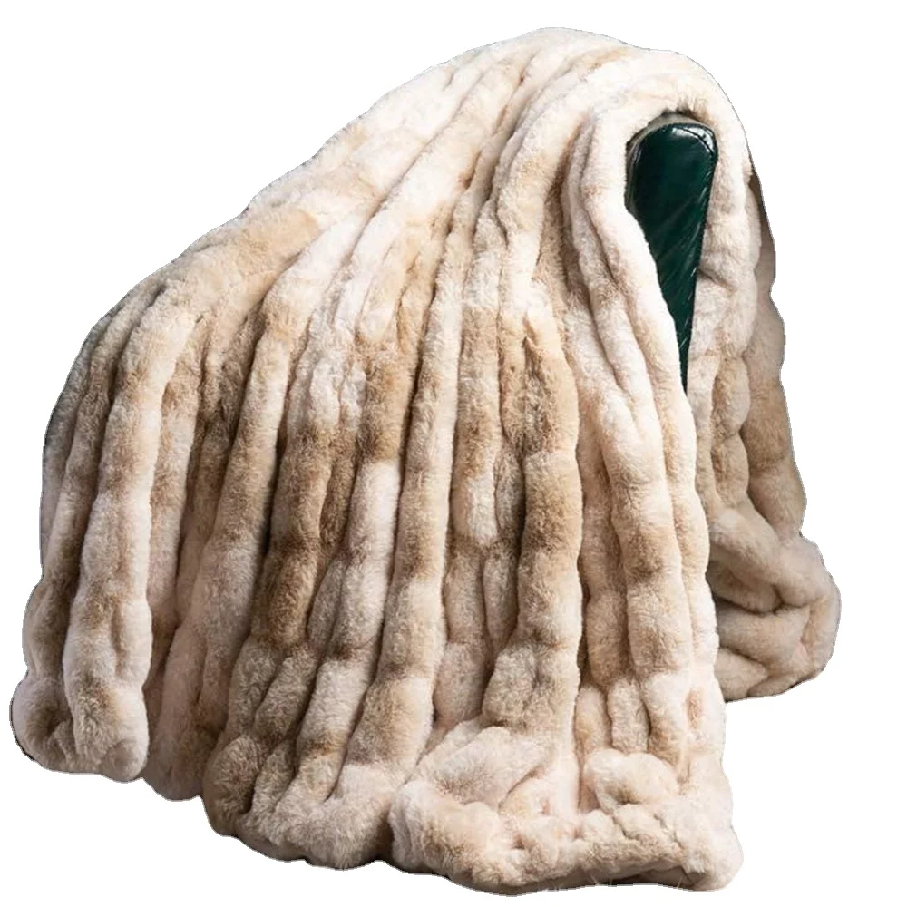 Мягкие стильные Роскошные теплые тисненые одеяла с рюшами из искусственного кроличьего меха