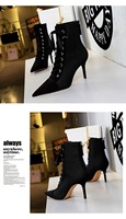 Bottes Talon Tacones Mujer Chaussures Femmes Nouveau Sexy 8CM Chaussures Pointues Lace Toe Net Femmes Talons