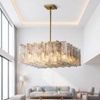 Lustre rectangulaire en laiton martelé avec verre, suspension linéaire de luxe pour villa, salon, hall d'hôtel, éclairage décoratif intérieur