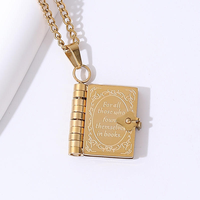 Collier pendentif livre ouvert/fermé en acier inoxydable plaqué or 18 carats pour femme, boîte photo vierge personnalisable, bijoux gravables, étanche