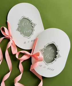 Ensemble <span class=keywords><strong>de</strong></span> carnet <span class=keywords><strong>de</strong></span> vœux <span class=keywords><strong>de</strong></span> mariage personnalisé, minimaliste, avec découpe ovale, cadre argenté vintage, pour <span class=keywords><strong>les</strong></span> vœux <span class=keywords><strong>de</strong></span> lui et <span class=keywords><strong>de</strong></span> elle - Product Image 1