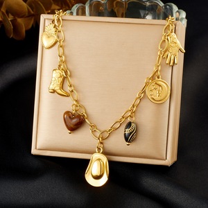 Western Cowboy Gold Plated Pendant Necklace With Hat <b>Boots</b> Hand Moon Charms Heart Shape Zinc Alloy Fashion <b>Jewelry</b> Gift - Product Image 1