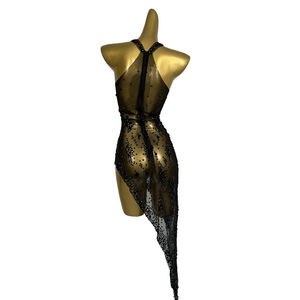 Abito con strass Sexy da ballo abito lungo per banchetto a spacco alto Costume da ballerina spogliarellista che vede attraverso il Night Club - Product Image 4