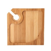Plateau de service en bambou naturel avec porte-verres à vin, à un seul niveau, finition laquée, personnalisable, plateau d'apéritif pour la cuisine et le salon
