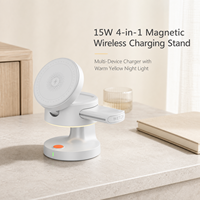 Support de chargeur sans fil magnétique 4-en-1 15W PD avec charge rapide, veilleuse et support pliable pour téléphones, montres connectées et écouteurs