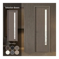 Porte intérieure en bois de chêne gris veiné avec vitrage dépoli vertical, anti-moisissure et résistante à l'humidité, idéale pour bureau, bureau d'étude, hôtel