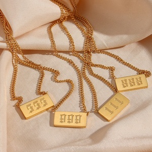 Collares de cadena cubana con colgante cuadrado de número angelical de <span class=keywords><strong>111</strong></span> a 999, chapados en oro de 18 quilates, de acero inoxidable, con perlas, joyería que no se deslustra - Product Image 3