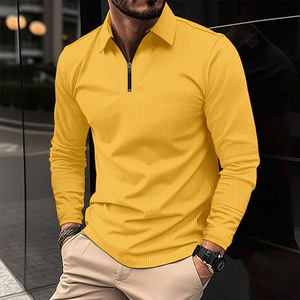 <span class=keywords><strong>Polo</strong></span> da uomo di lusso in seta a <span class=keywords><strong>maniche</strong></span> <span class=keywords><strong>lunghe</strong></span> per primavera autunno, stile street fashion business, con risvolto e cerniera, tinta unita, ecologico - Product Image 4