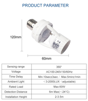 Portalámparas LED E27 con Sensor de Movimiento Infrarrojo, Ajustable 360 Grados, Base de Bombilla con Sensor PIR para Detección de Cuerpo Humano, 110V/220V