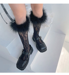 Chaussettes hautes sexy en plumes pour femmes, bas en dentelle Lolita, mignon, poilu, pour filles - Product Image 5