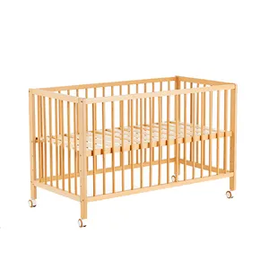 Solid Wood Frame Baby Wooden Bed Multifuncional Baby Wooden Cot