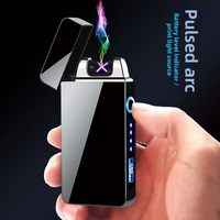 Briquet électrique à double arc rechargeable par USB, coupe-vent, sans flamme, en alliage de zinc, avec indicateur de batterie LED, design classique, cadeaux d'affaires