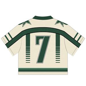 カスタムメイドのアメリカンフットボールジャージユニフォーム、ボックスシルエットのクロップド丈、ヴィンテージ風グラフィック、ポリエステル製スポーツフットボールシャツ、メッシュトップ - Product Image 2