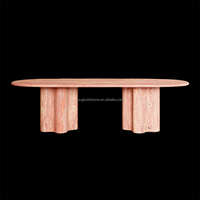 Dougbuild 210cm 240cm Table personnalisée en marbre travertin rouge Table basse ovale en marbre Table de salle à manger avec dessus en marbre