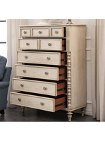 Amerikanische Vintage-Kommode im Landhausstil aus Massivholz, Weiß, für Schlafzimmer und Wohnzimmer, Wandanliegend, Neun Schubladen, Hergestellt in China