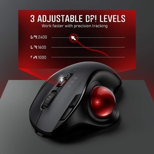 JOMAA Wireless Trackball MouseRight-Handed Ergonomic Design 2.4G Rechargeable 6 Buttons 3 Adjustable CPI Easy Thumb Stock - Product Image 4