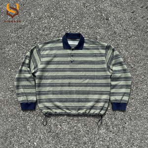 เสื้อโปโลผ้าฝ้ายปักลายสไตล์วินเทจทรงโอเวอร์ไซส์สำหรับผู้ชาย ผลิตตามสั่งจากโรงงาน  ลายทางแบบเสื้อรักบี้ แขนยาว - Product Image 4