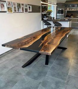 Table de salle à manger de luxe de dalle de résine époxy de restaurant de cuisine de café en bois massif de noyer de rivière prix bon marché direct d'usine - Product Image 5