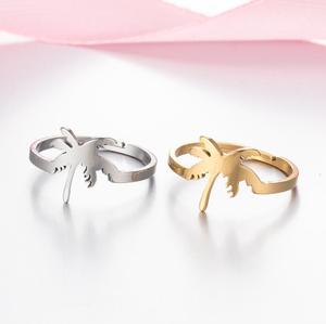 Nouvelle Arrivée Bague Ajustable en Acier Inoxydable Plaqué Or 18 carats Motif Cocotier Frais, Bijou Tendance pour l'Été - Product Image 3