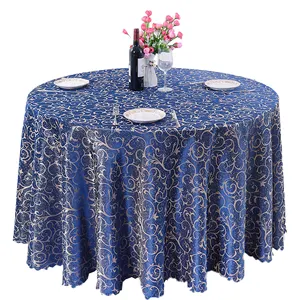 Fancy Navy Blue Jacquard Polyester Fabric Table Linens for Wedding Decorations