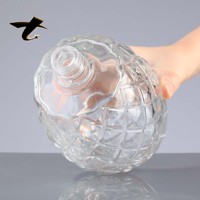 Bouteille à liqueur en verre borosilicate rond gaufré de 750 ml, vide, transparente, sphérique, pour whisky, brandy, vin, avec bouchon