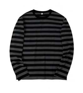 T-shirt rayé personnalisé pour homme, poids lourd, 300 grammes, 100% coton, manches longues, t-shirt rayé basique, pull rayé - Product Image 1