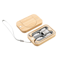 Nuevo juego de cables únicos Cargador de bambú PD Cable de datos de carga rápida Llavero 6 en 1 Caja organizadora de cables con cargador inalámbrico 15W