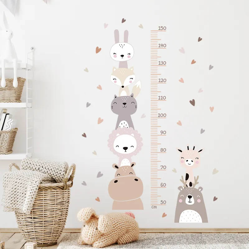 Cartoon Orange Animal Height Measurement Wall Stickers for Kids Room Bedroom Nursery Decoration Height Ruler Wall Decal