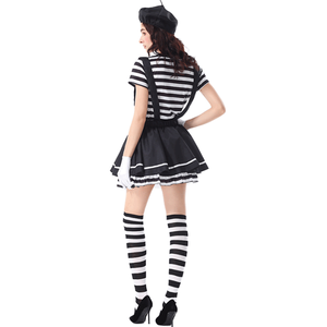 Costume da Clown per Bambine di Alta Qualità per Halloween, Abito a Righe Bianche e Nere per Giochi di Ruolo - Product Image 3