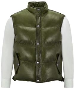 Custom 100% Genuine Olive Nappa Leather Men’s Puffer <b>Jacket</b> Bold Color Finish YKK Hardware Private Label OEM/ODM Fashion Street - Product Image 1