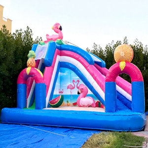 Tobogán acuático inflable de flamenco para niños con piscina de chapoteo, castillo inflable comercial combinado para juegos al aire libre. - Product Image 1
