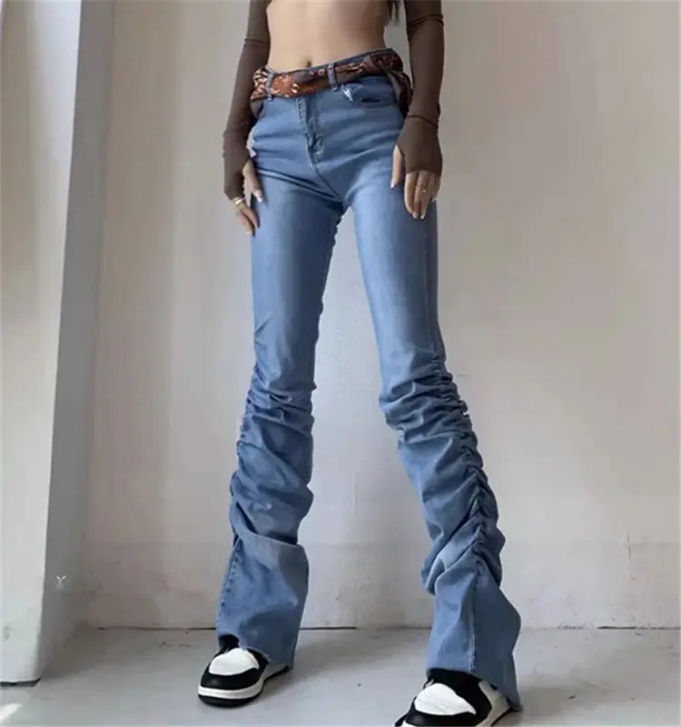 2024 Nieuwe Stijl Sexy Vrouwen Laars Cut Bell Bottoms Stapel Denim Jeans Voor Dames