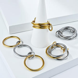 European American Three Layer <b>Stacked</b> <b>Ring</b> For Women Titanium Steel Geometric Design Separable Fashion Jewelry Gift - Product Image 2