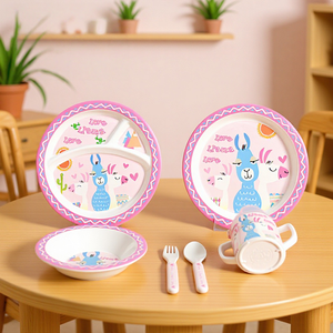 Ensemble de <span class=keywords><strong>vaisselle</strong></span> pour enfants en mélamine, directement de l'usine, design créatif de dessins animés, assiette à compartiments, bol, tasse, cuillère, ensemble cadeau - Product Image 1