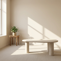 Table à manger ovale moderne aspect béton 2,3 m, plateau minimaliste en micro-ciment 60 mm d'épaisseur, mobilier E2 MDF, luxe appartement hôtel