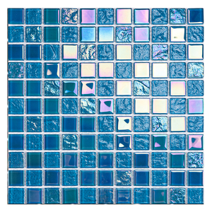 Mosaïques de carreaux décoratifs pour piscine, en verre brillant, motif vague carrée bleu marine, antidérapants pour murs et sols - Product Image 3