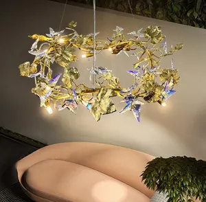 Luci a goccia personalizzabili a forma di farfalla illuminazione a ciondolo Hotel Lobby decorativi lampadari di cristallo di lusso ramo lampade a sospensione