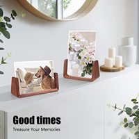 Set Bingkai Foto Kayu Solid Rustic dengan Alas Kayu dan Kaca Temper untuk Meja, Logo Dapat Disesuaikan