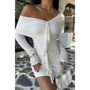 Mini-robe blanche à volants, col carré, taille empire, encolure halter, tendance pour les soirées, les clubs, la remise des diplômes, taille XS, ODM - Product Image 5