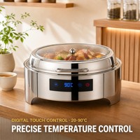 Elektrischer Chafing Dish Buffet-Wärmer aus Edelstahl mit Temperaturregelung und Gehärtetem Glasdeckel für Catering, Einzel- und Doppelversion