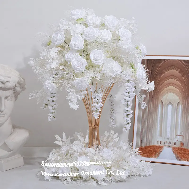 60 زهرة بيضاء ضبابية اصطناعية من الهيدرنجيا ، طاولة زفاف ديكورية ، cterpieces