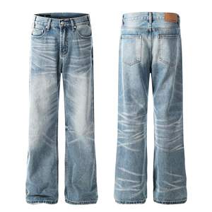 High Street Wash Blue Baggy Wide Leg Denim <b>Jeans</b> Gradually Change Color Fashion Straight <b>Jeans</b> Scratch Design High Quality <b>Jeans</b> - Product Image 1